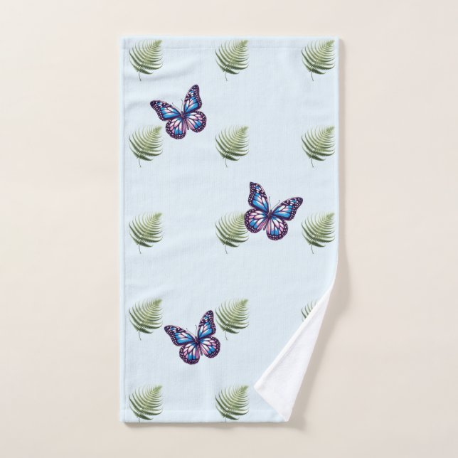 Feuilles de fougères et papillons (Serviette à main)