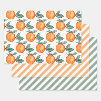 Feuilles de gouache verte Citrus Orange Rayures