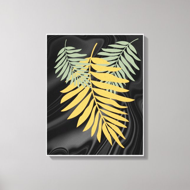 Feuilles de palme sur toile satinée noire (Recto)