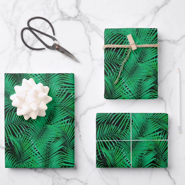 Feuilles de palme tropicale verte sur noir (Recto)
