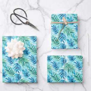 Feuilles de palmier bleu et vert à l'aquarelle