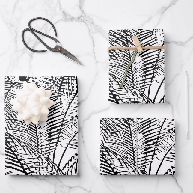 Feuilles de palmier noir et blanc Motif Abstrait (Recto)
