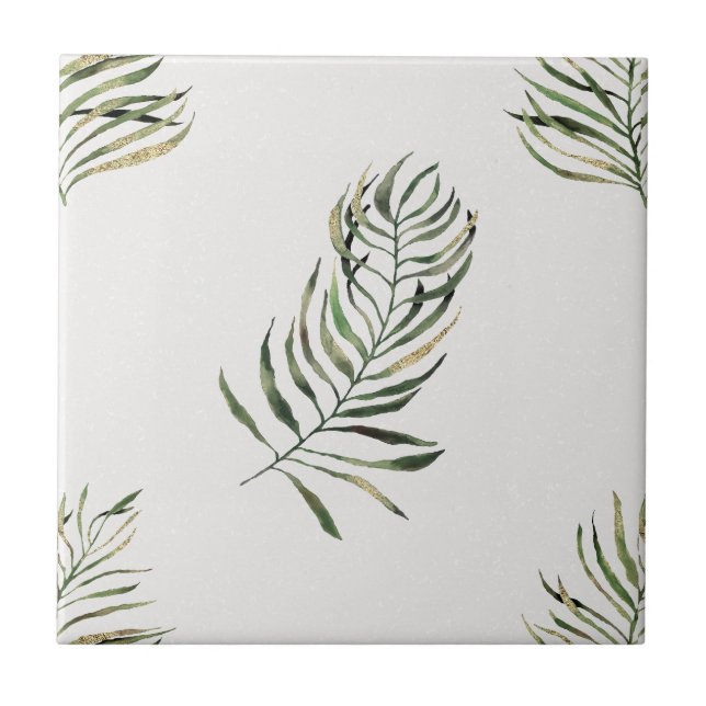 Feuilles de palmiers sans couture sur carreaux en  (Devant)