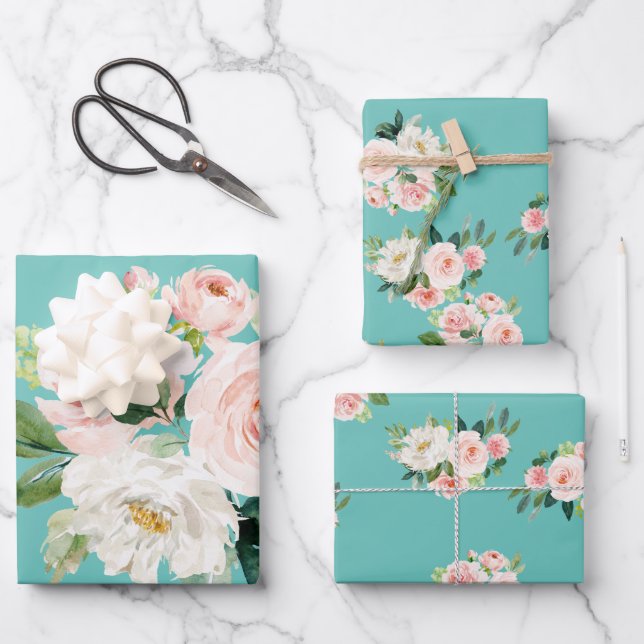 Feuilles de papier à enveloppement chic floral tur (Recto)