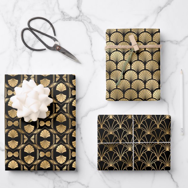 Feuilles de papier Art Déco Gold & Black Wrapper (Recto)