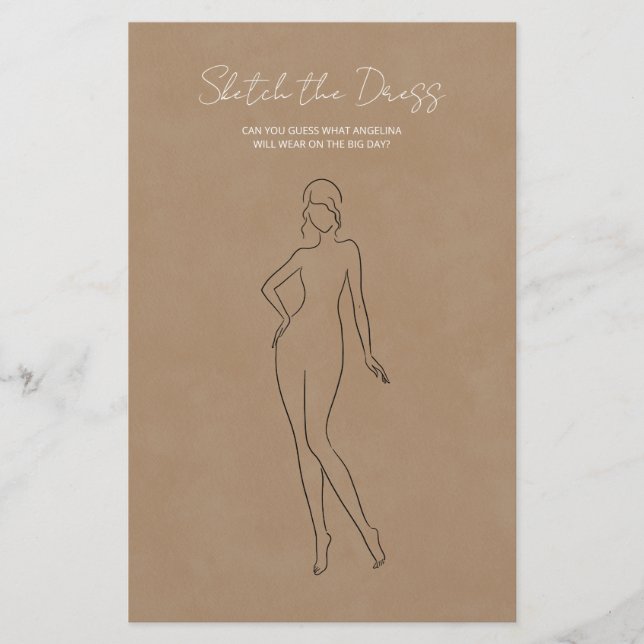 Feuilles de papier avec le jeu "esquisse la robe". (Devant)