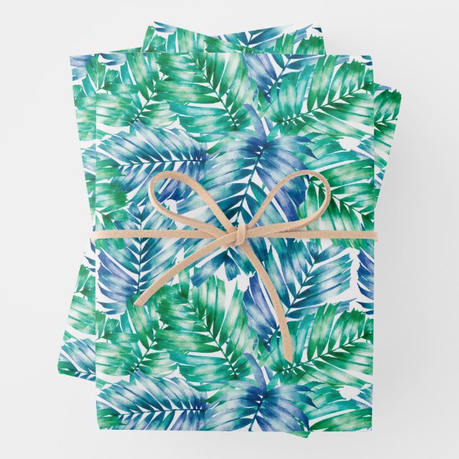 Feuilles de papier bleu vert tropical Feuille enve (En situation)