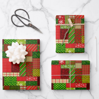 Feuilles de papier cadeau en patchwork de Noël