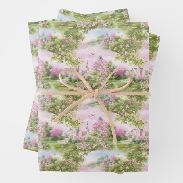 Feuilles de papier cadeau toile rose (En situation)