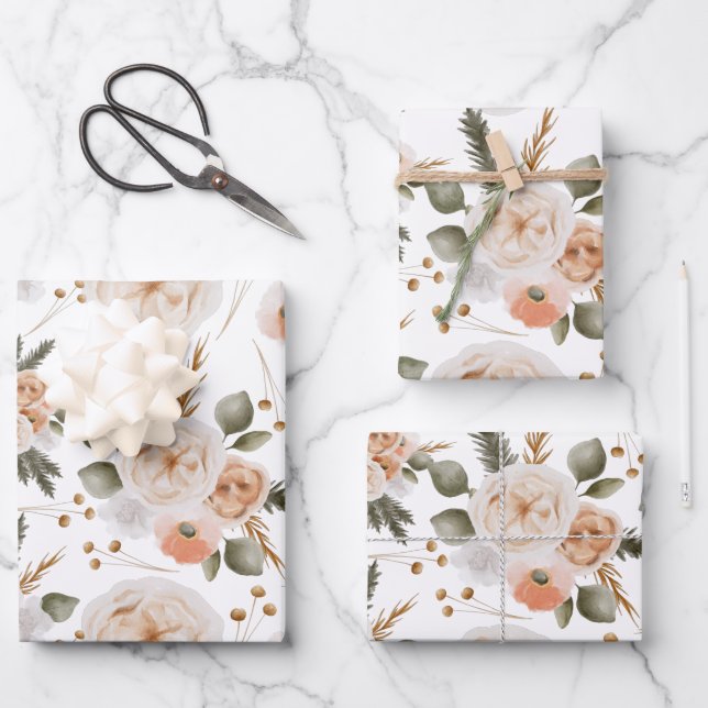 Feuilles de papier d'emballage à fleurs de pêche (Recto)