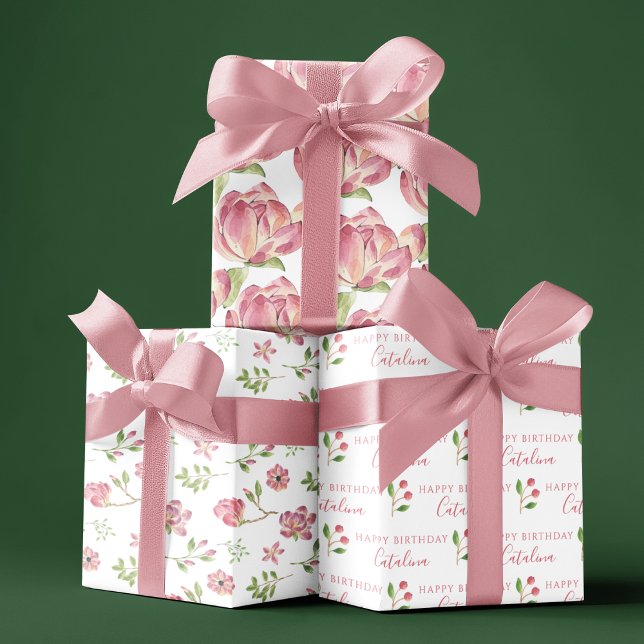 Feuilles de papier d'emballage cadeau à fleurs ros (Celebrate someone special with these personalized wrapping paper sheets! )