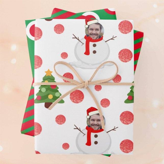 Feuilles de papier d'emballage de bonhomme de neig (Personalized photo snowman Wrapping Paper Sheets)