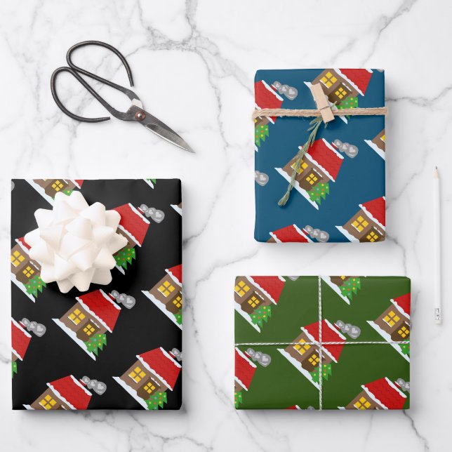 Feuilles de papier d'emballage de Noël cabine d'hi (Recto)