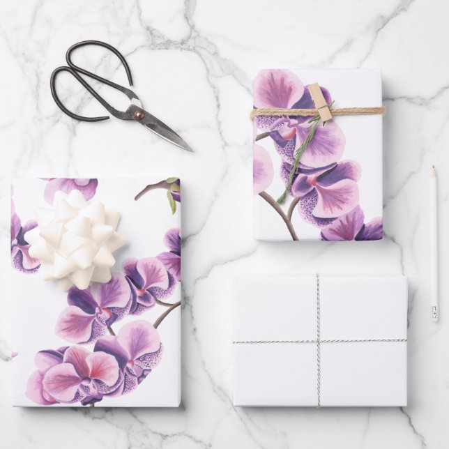 Feuilles de papier d'emballage d'orchidées d'anniv (Recto)