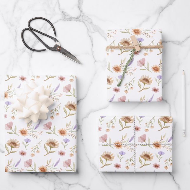 Feuilles de papier d'emballage floral aquarelle (Recto)