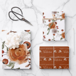 Feuilles de papier d'emballage floral aquarelle po