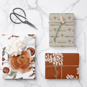 Feuilles de papier d'emballage floral d'automne 