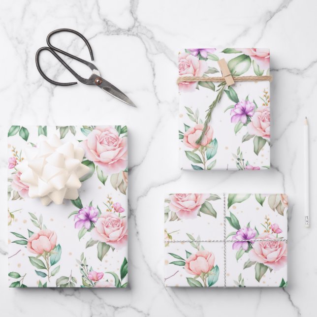 Feuilles de papier d'emballage mariage Floral (Recto)
