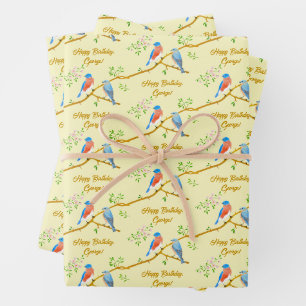 Feuilles de papier d'emballage Oiseaux bleus jaune