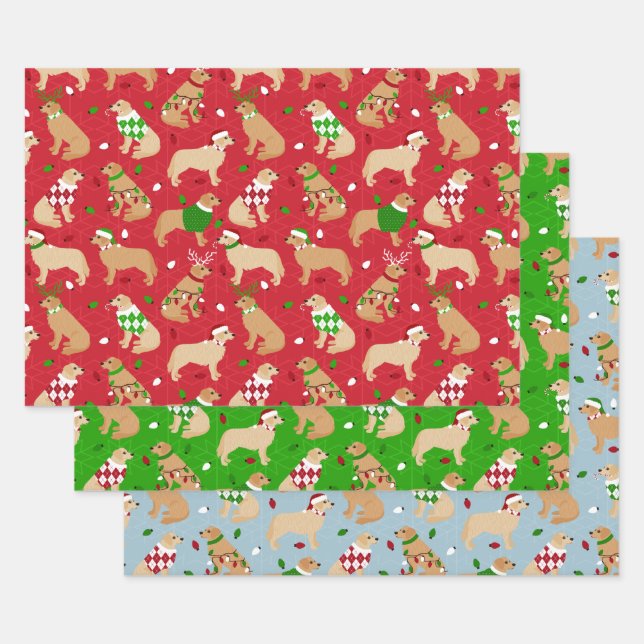 Feuilles de papier d'emballage or de Noël (Lot)