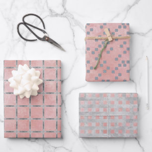 Feuilles de papier d'enrobage géométrique rose et 