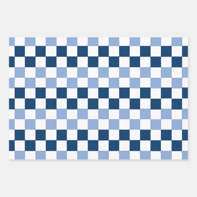 Feuilles de papier d'enveloppement À damiers bleu  (Devant)