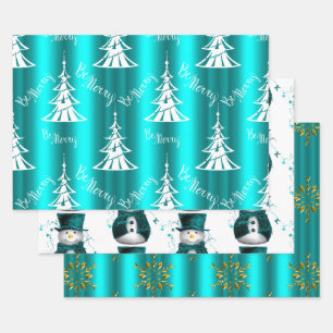Feuilles de papier d'enveloppement de Noël Aqua