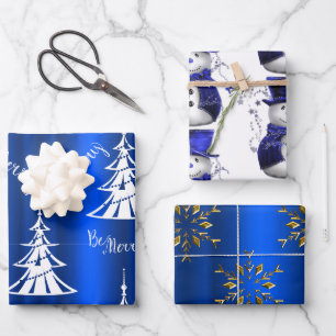 Feuilles de papier d'enveloppement de Noël bleu