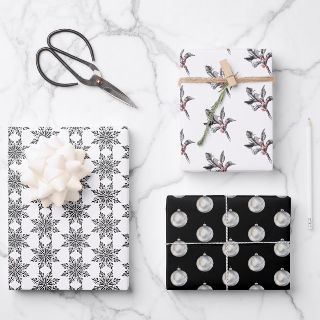 Feuilles de papier d'enveloppement de Noël noir et (Recto)