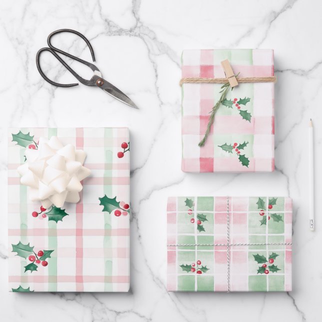 Feuilles de papier d'enveloppement de Noël rose et (Recto)