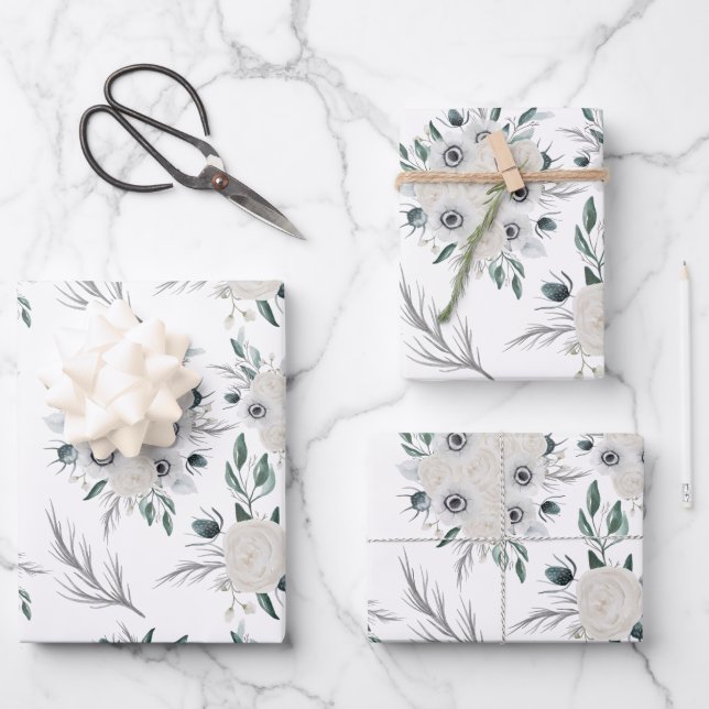 Feuilles de papier d'enveloppement floral d'aquare (Recto)