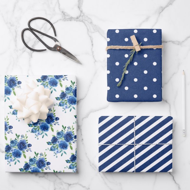 Feuilles de papier d'enveloppement Mariage bleu de (Recto)