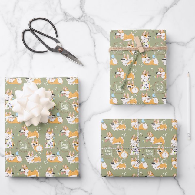 Feuilles de papier d'enveloppement mignonne Corgi (Recto)