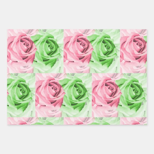 Feuilles de papier d'enveloppement Rose rose et ve (Devant)