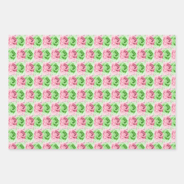 Feuilles de papier d'enveloppement Rose rose et ve (Devant)