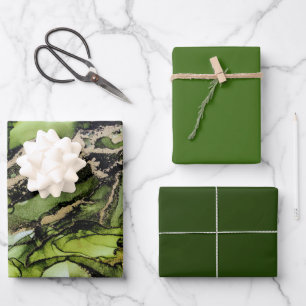 Feuilles de papier écorce en or noir vert