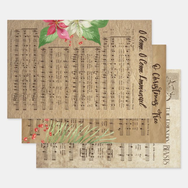 Feuilles de papier enveloppant de musique de Noël (Lot)
