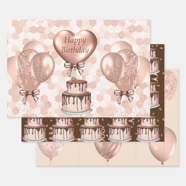 Feuilles de papier enveloppant Jeu de 3 Roses d'or (Lot)