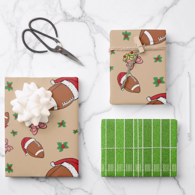 Feuilles de papier enveloppant Noël de football (Recto)