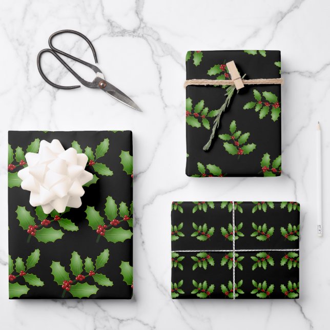 Feuilles de papier enveloppant Noël noir Feuille (Recto)