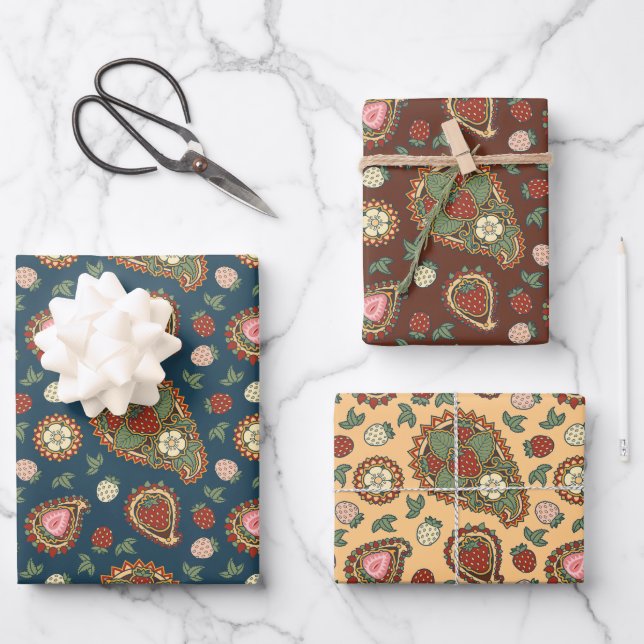 Feuilles de papier Motif à enveloppement de fraise (Recto)
