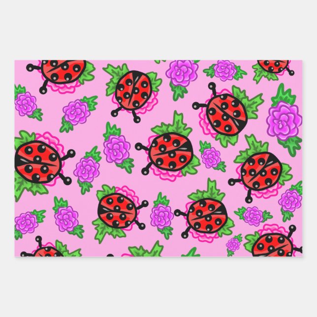Feuilles de papier pour rose mauve et bugs de dame (Devant)