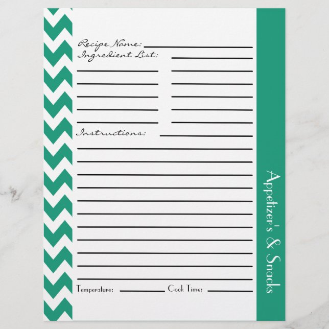 Feuilles de recettes tripées Chevron Zigzag - Turq (Devant)