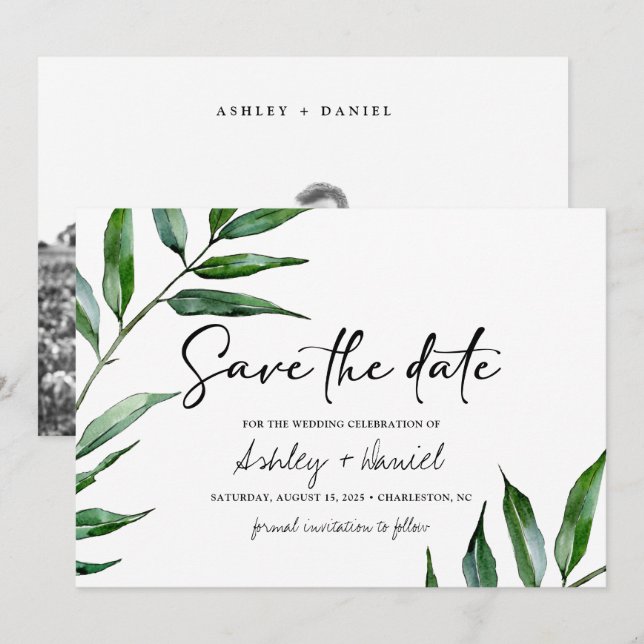 Feuilles de saule d'aquarelle enregistrer la carte (Devant / Derrière)