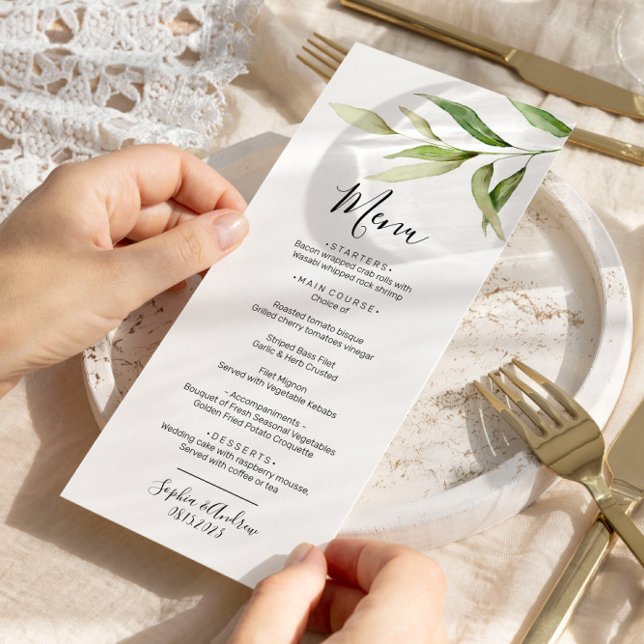 Feuilles de verdure Floral Minimal menu Mariage (Créateur téléchargé)