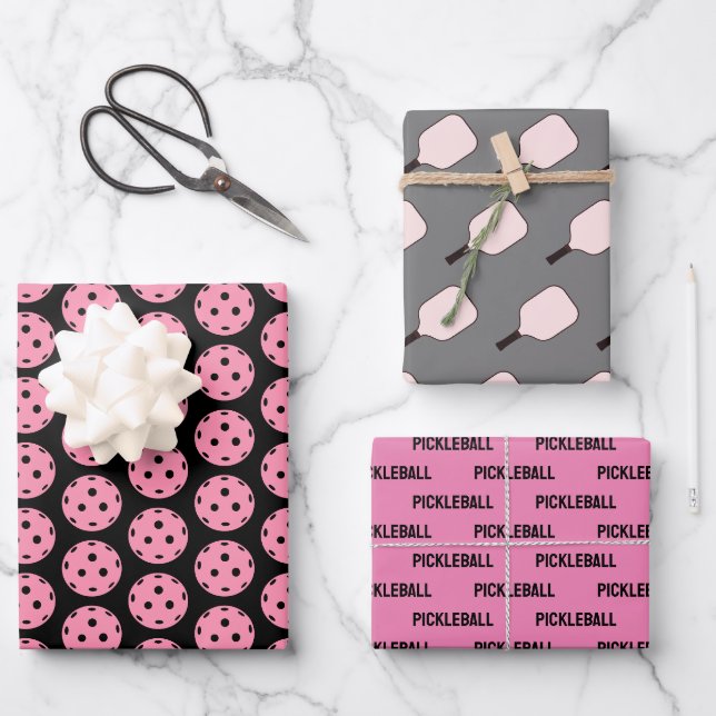Feuilles d'emballage en pickleball rose et noir de (Recto)