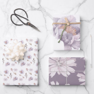 Feuilles d'emballage floral pourpre aquarelle