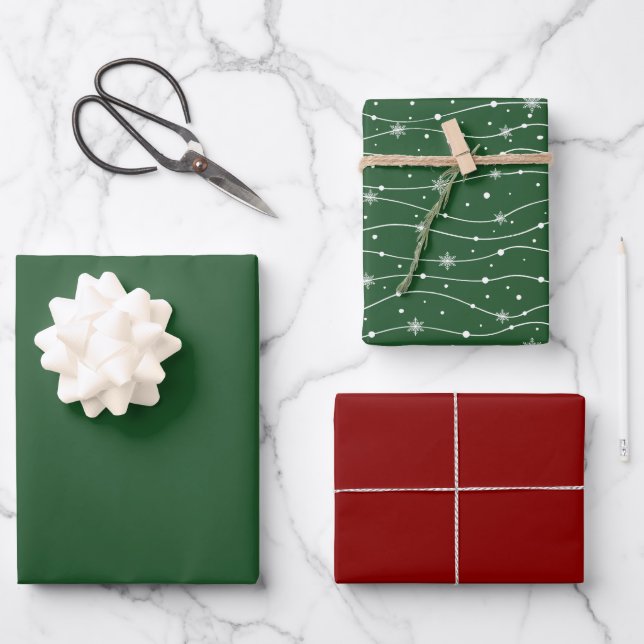 Feuilles d'enveloppement de flocons rouges verts t (Recto)