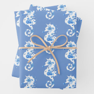 Feuilles d'enveloppement d'hippocampes bleues et b