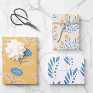 Feuilles d'enveloppement florales bleues et orange